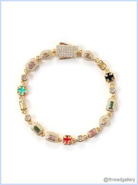 Gold Plated Cross Tennis Bracelet 5A+ Zirconia 8" Chain